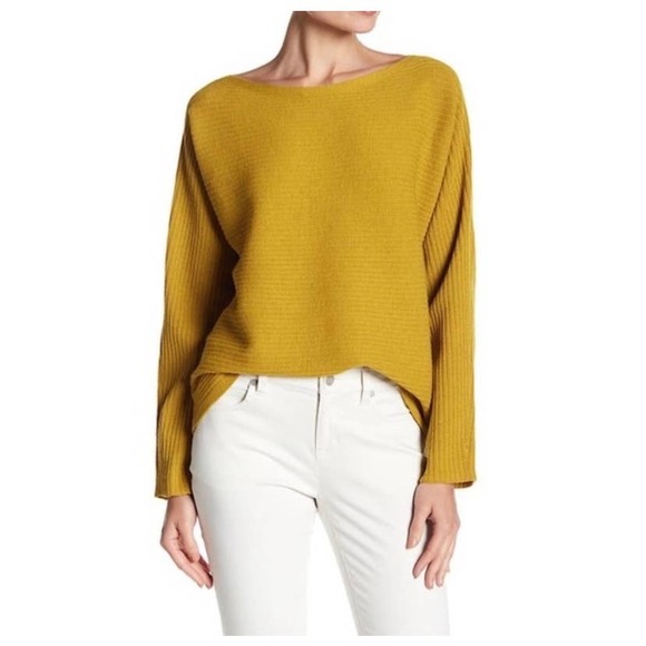 Eileen Fisher Sweaters - Eileen Fisher Mustard Ribbed Wool Boatneck Lightweight Career Minimalist Sweater